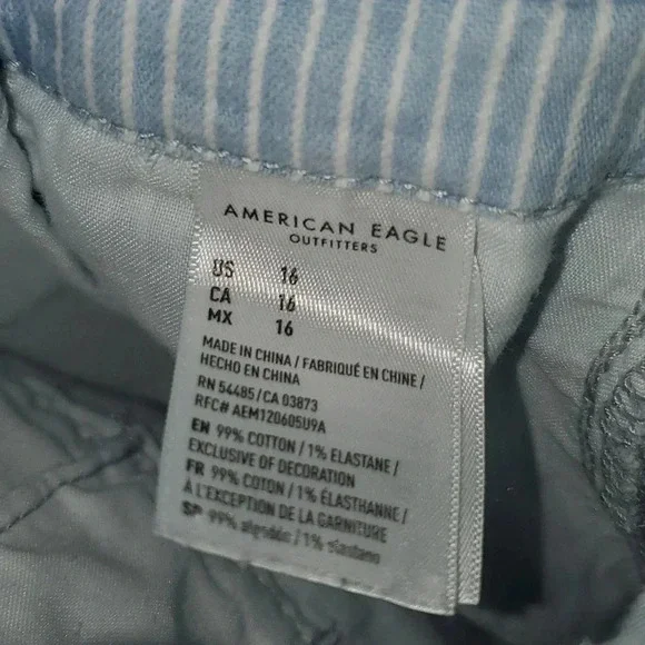 AE Denim High Waist Mom Shorts Blue w White Stripes Women's Size 16 - Picture 13 of 16